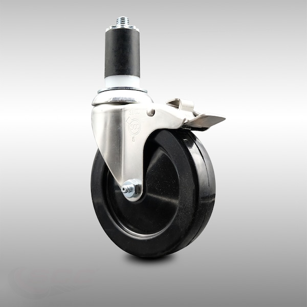 5 Inch 316SS Soft Rubber Swivel 1-5/8 Inch Expanding Stem Caster Lock Brake SCC